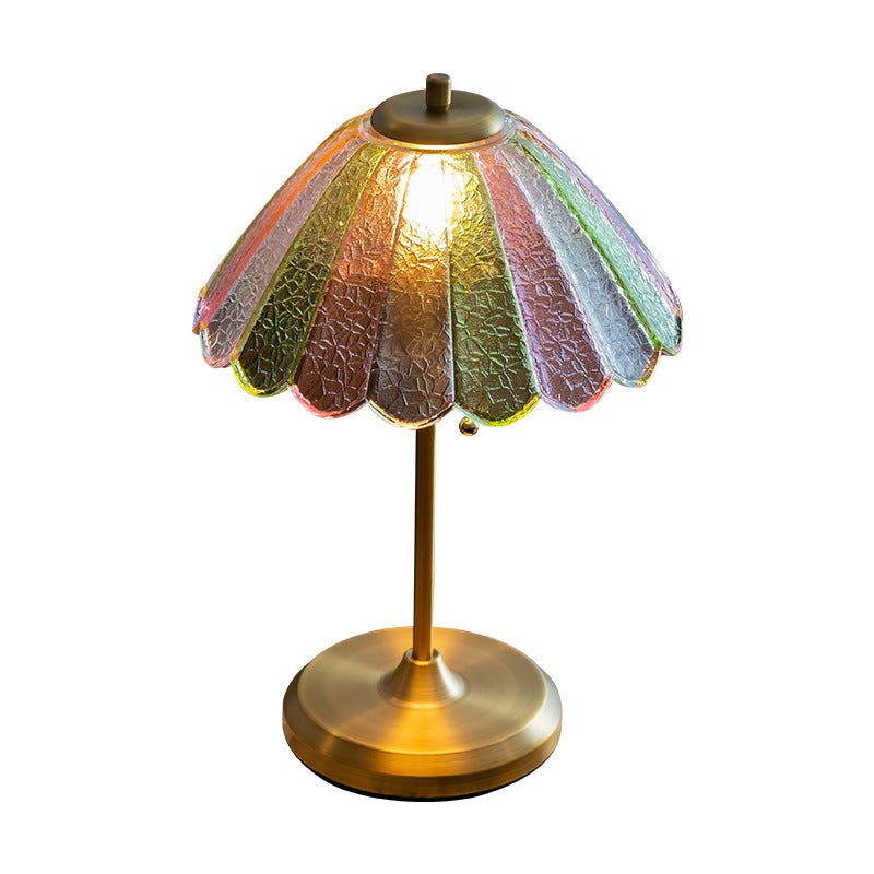 Lampada Da Tavolo In Vetro Colorato 8 Pollici, Stile Vintage Con Base In Metallo, Paralume Artigianale Per Camera Da Letto E Soggiorno, Altezza 35 Cm