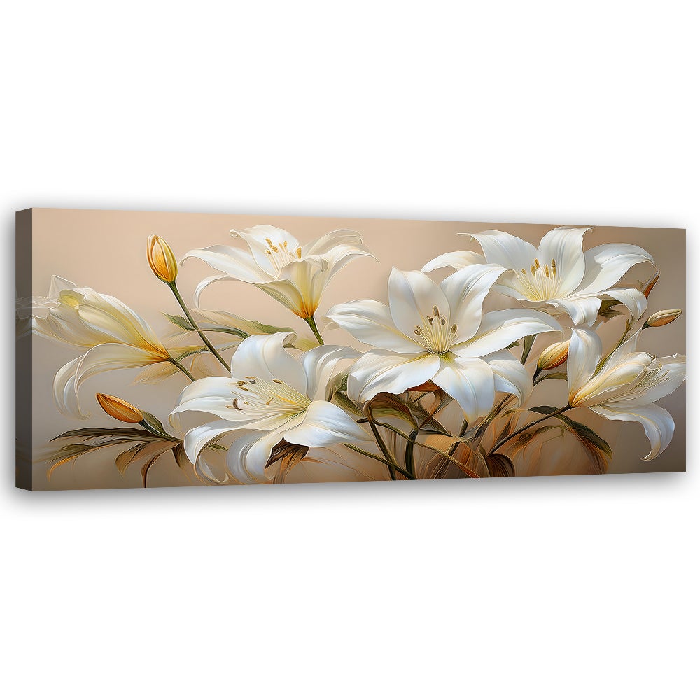 Obraz na płótnie, Białe Lilie Bukiet Kwiaty Rośliny 120x40