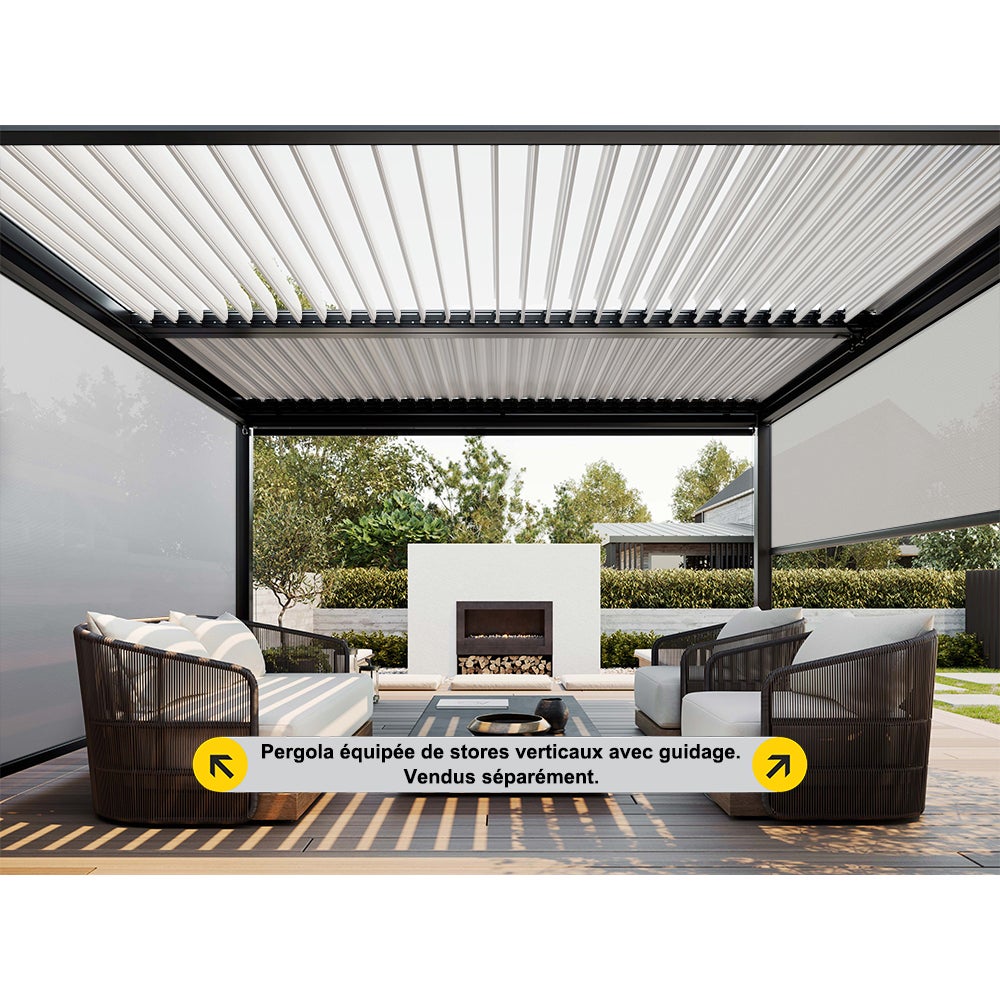 Store screen vertical 370 x 218 cm coffre intégral guidage par câbles inox pour pergola ou installation seule - Anthracite - 7