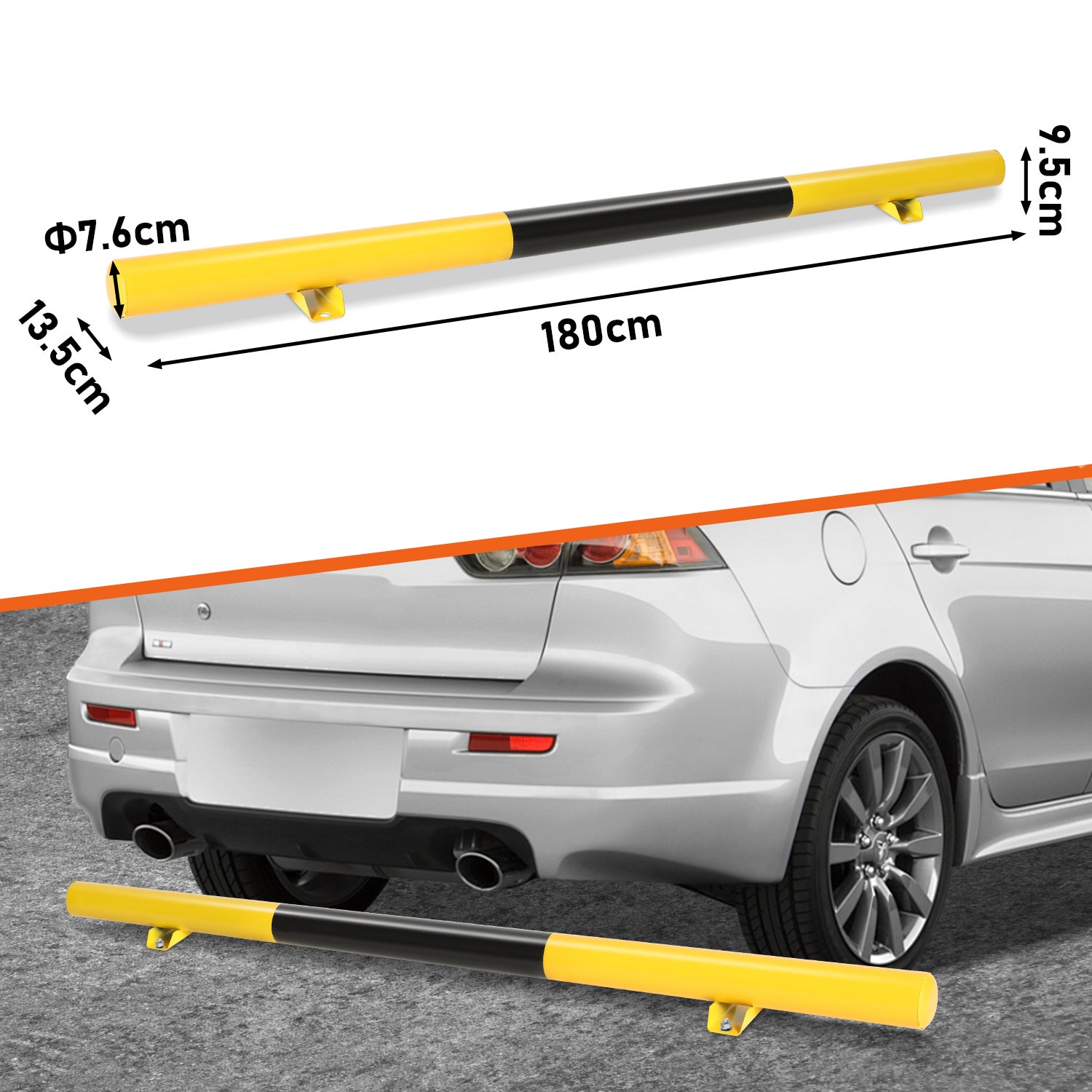 Blocchi Parcheggio In Gomma 60x12x10 Cm Con Strisce Riflettenti - Set Da 2 Pezzi, Nero/Giallo, Per Garage E Parcheggi