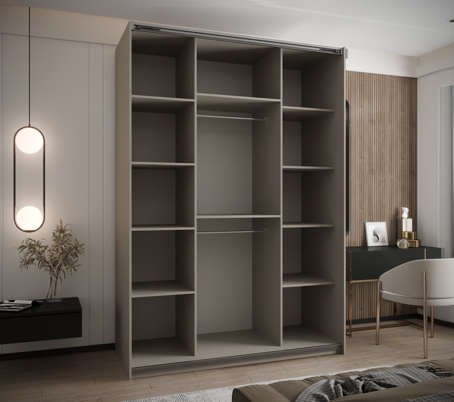 Szafa przesuwna wysoka Lux 1 160 x 64 x 245,5 cm kaszmir + kaszmir + u. czarny - Abiks Meble - 4