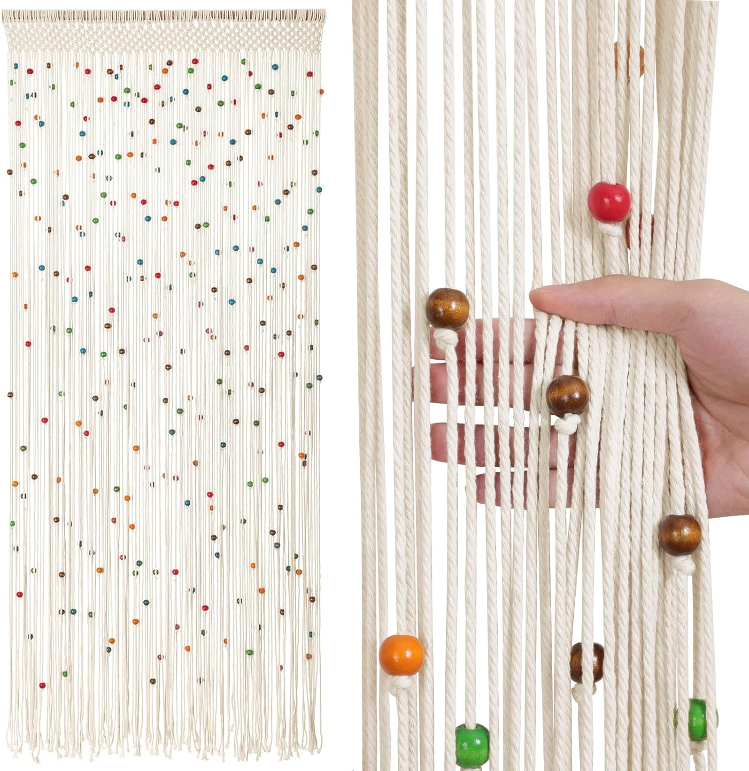 Rideau de Perles en macramé Fait à la Main en Coton pour Porte, fenêtre, séparateur de pièce, Placard 200x 88 cm - 8