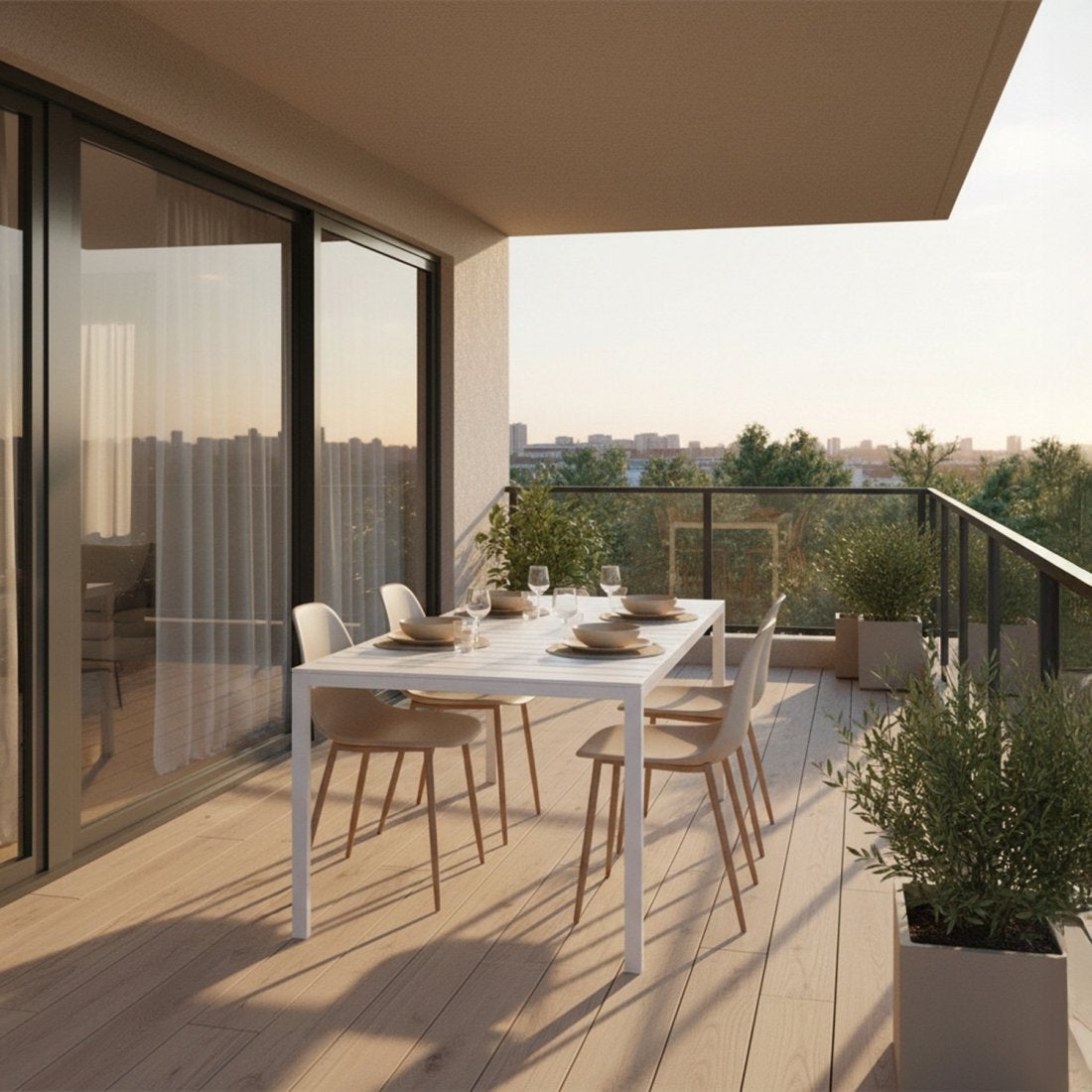 Set 6 sedie in polipropilene beige con gambe naturali Nina - 4