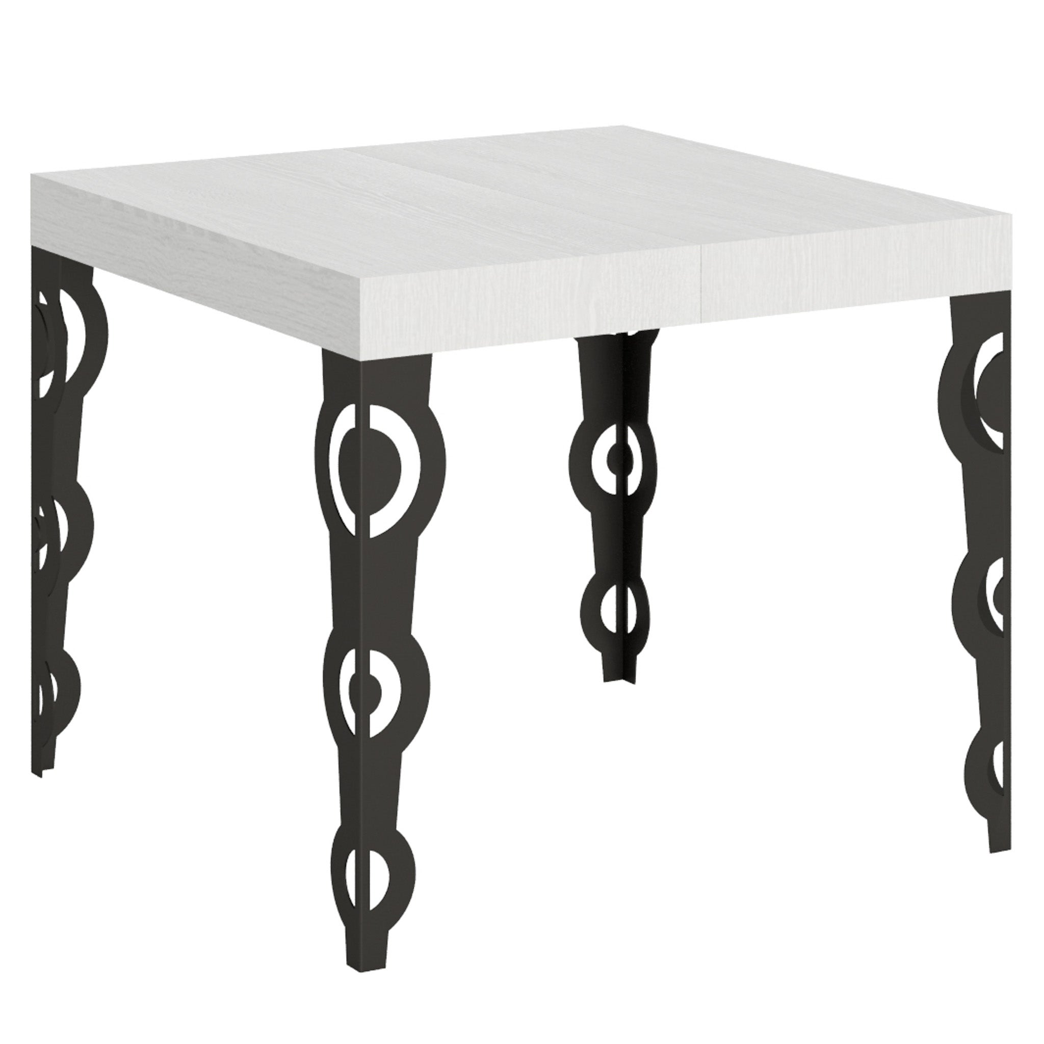 Stół rozkładany Karamay 90x90/246 cm, rama jesion biały, antracyt