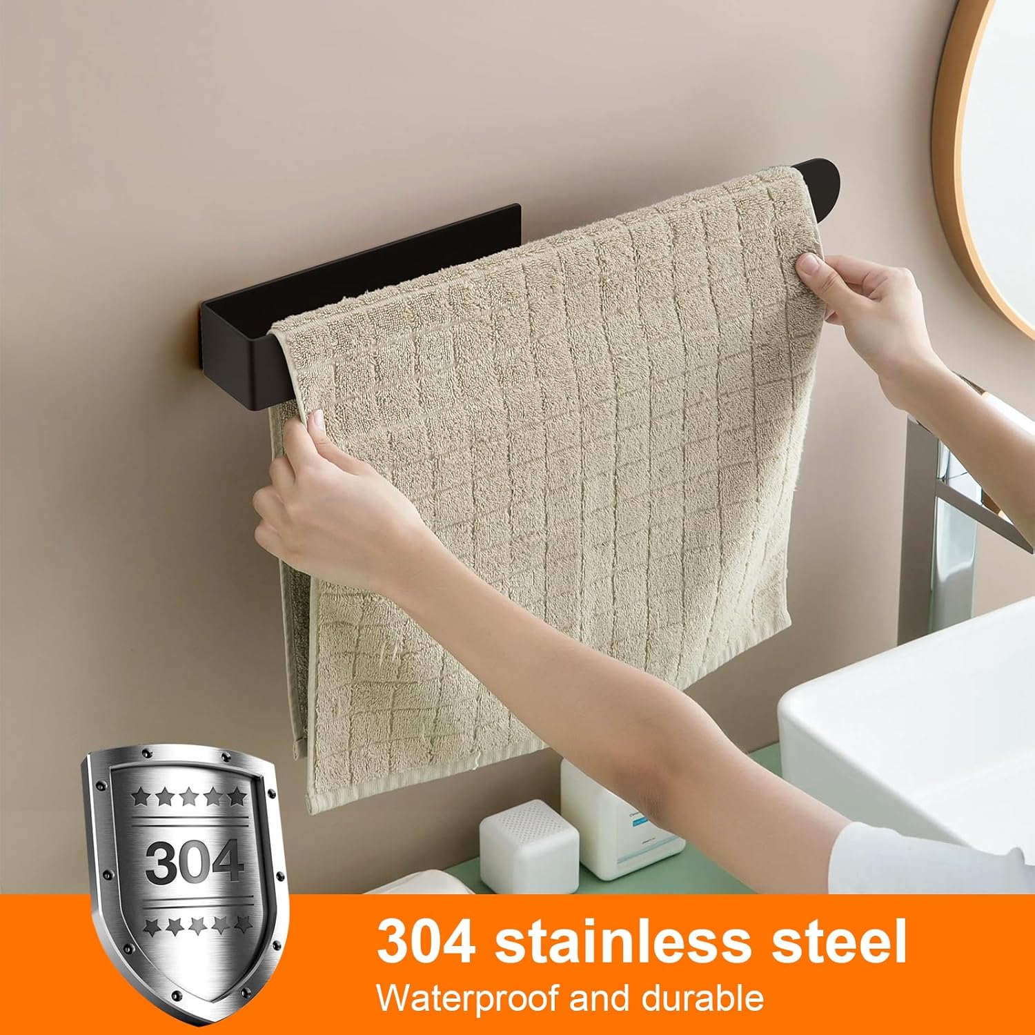 Porte Serviette Murale Noir Porte-Serviettes Mural Noir Mat 26 Cm - Anneau Acier Inoxydable SUS304, Pour Salle De Bain Et Porte Serviette Mural Noir