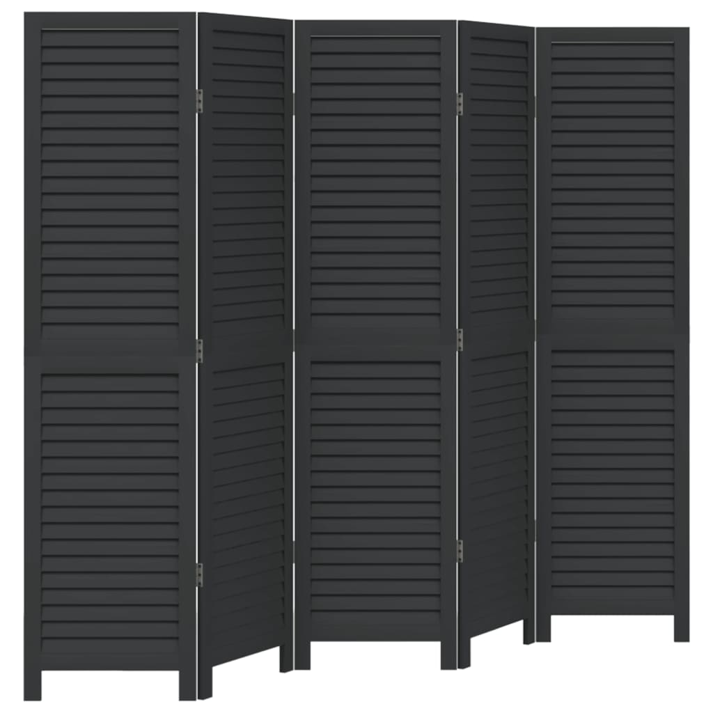 Biombo separador de 5 paneles | biombo divisor | paravientos madera maciza paulownia negro cfw50661