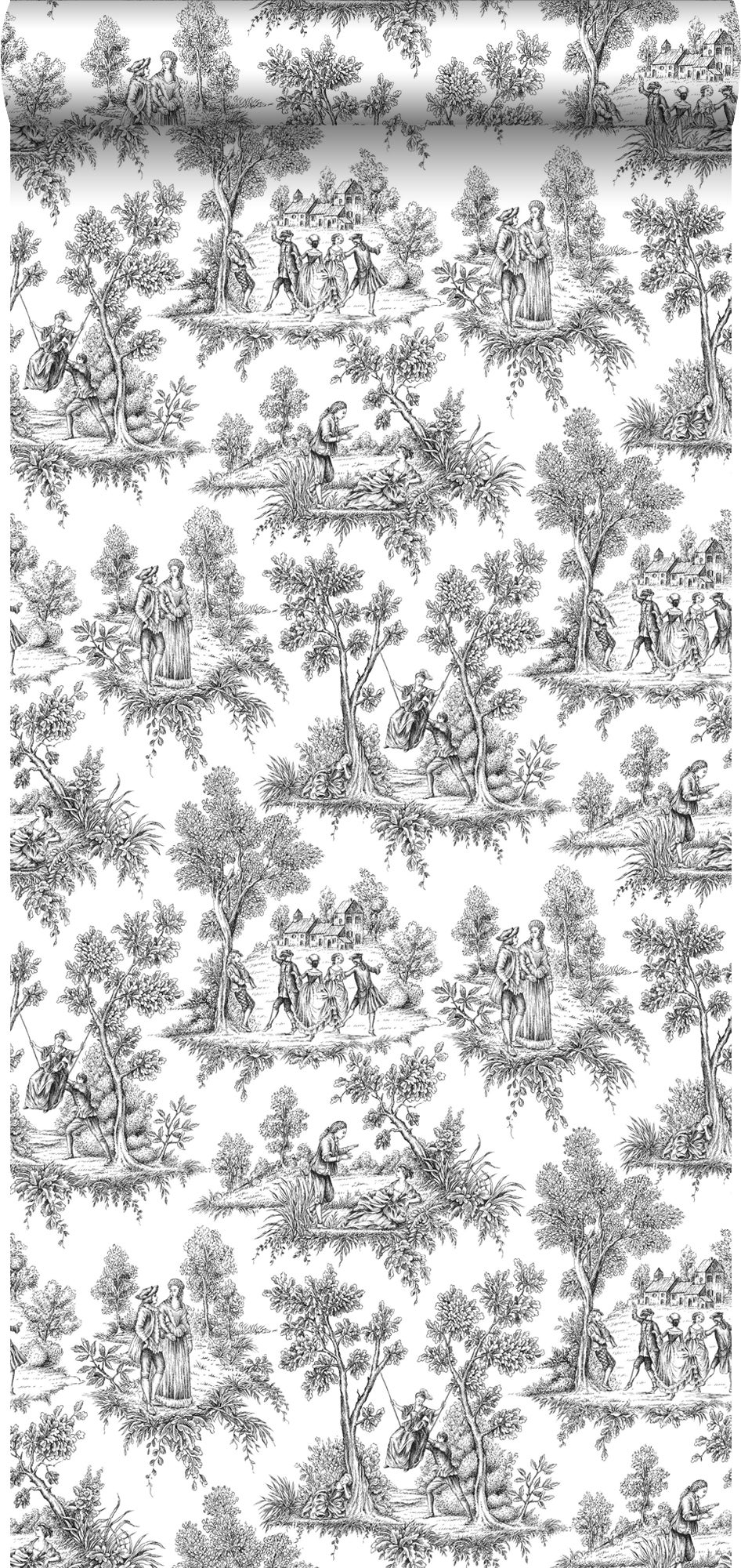 Tapeta nadruk toile de jouy czarnym - 53 cm x 10.05 m - ESTAHOME