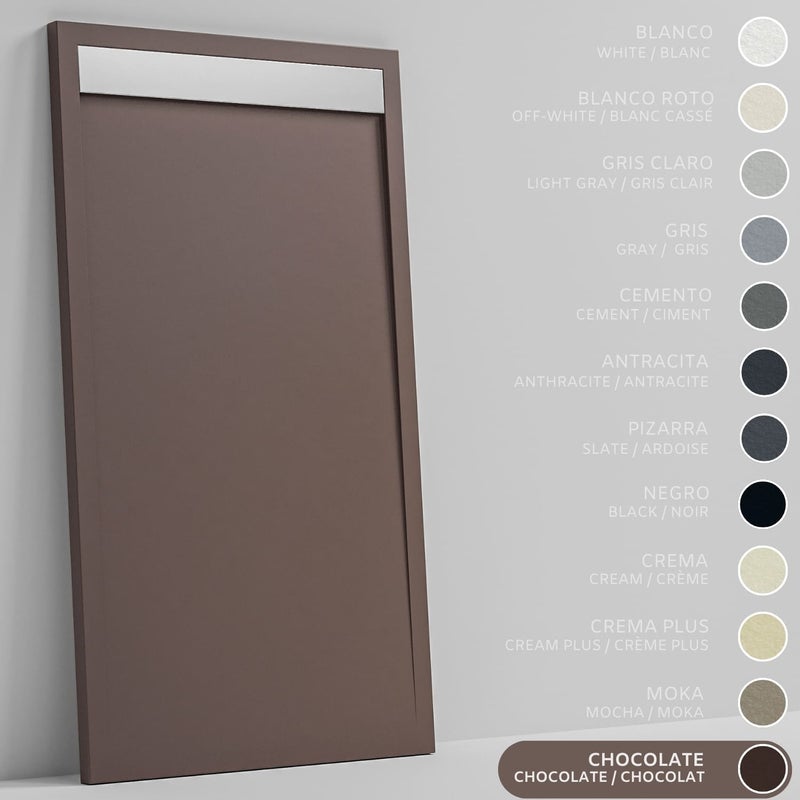 SOULHOME Brodzik prysznicowy– Żywica– Gel Coat– Gładka/Kamienna tekstura – Antypoślizgowy – czekoladowy- 150X70- Niski 3cm– Ruszt INOX