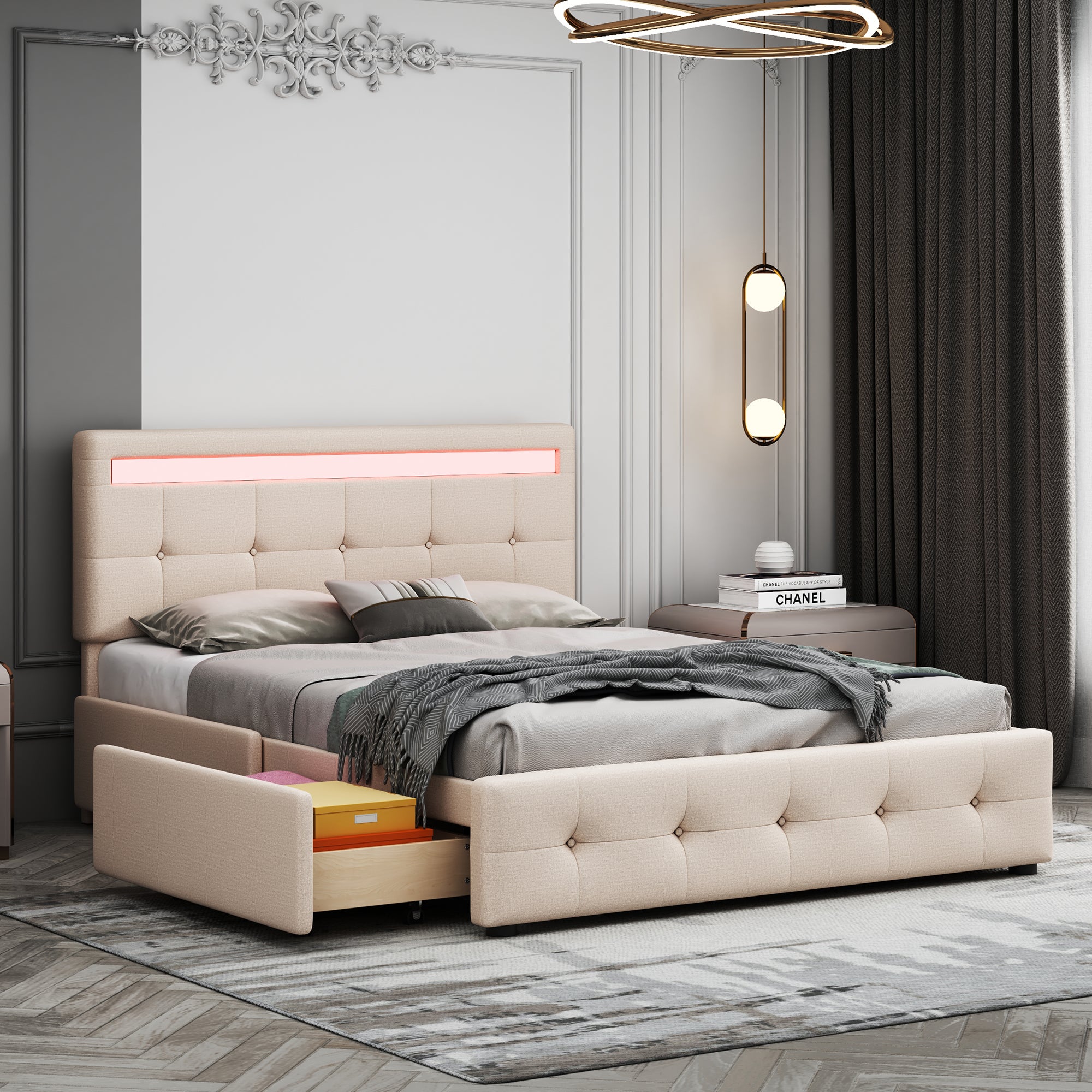 Lit Rembourré 140x200 Cm Avec Couronne - Lit Fille Adolescent - Blanc Et Rose - Sommier Lattes Inclus