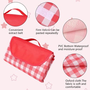 TFSZE Couverture Pique Nique 150x200cm,Couverture De Pique-Nique Pliable Pour L'extérieur,Nique Tapis De Camping Imperméable Et Résistant Au Sable,De Transport Pour Famille,Plage,Camping(Rouge Grille