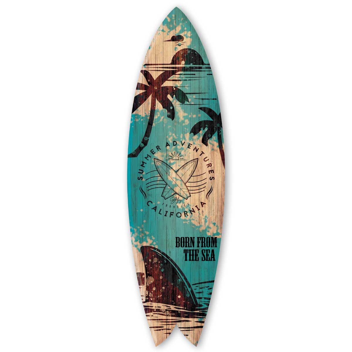 Planche de surf décorative bleu et bois Born from the Sea - 40x140cm - 2