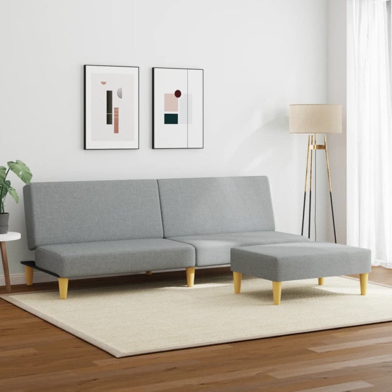 Divano Letto a 2 Posti con Poggiapiedi Grigio Chiaro in Tessuto vidaXL - 3
