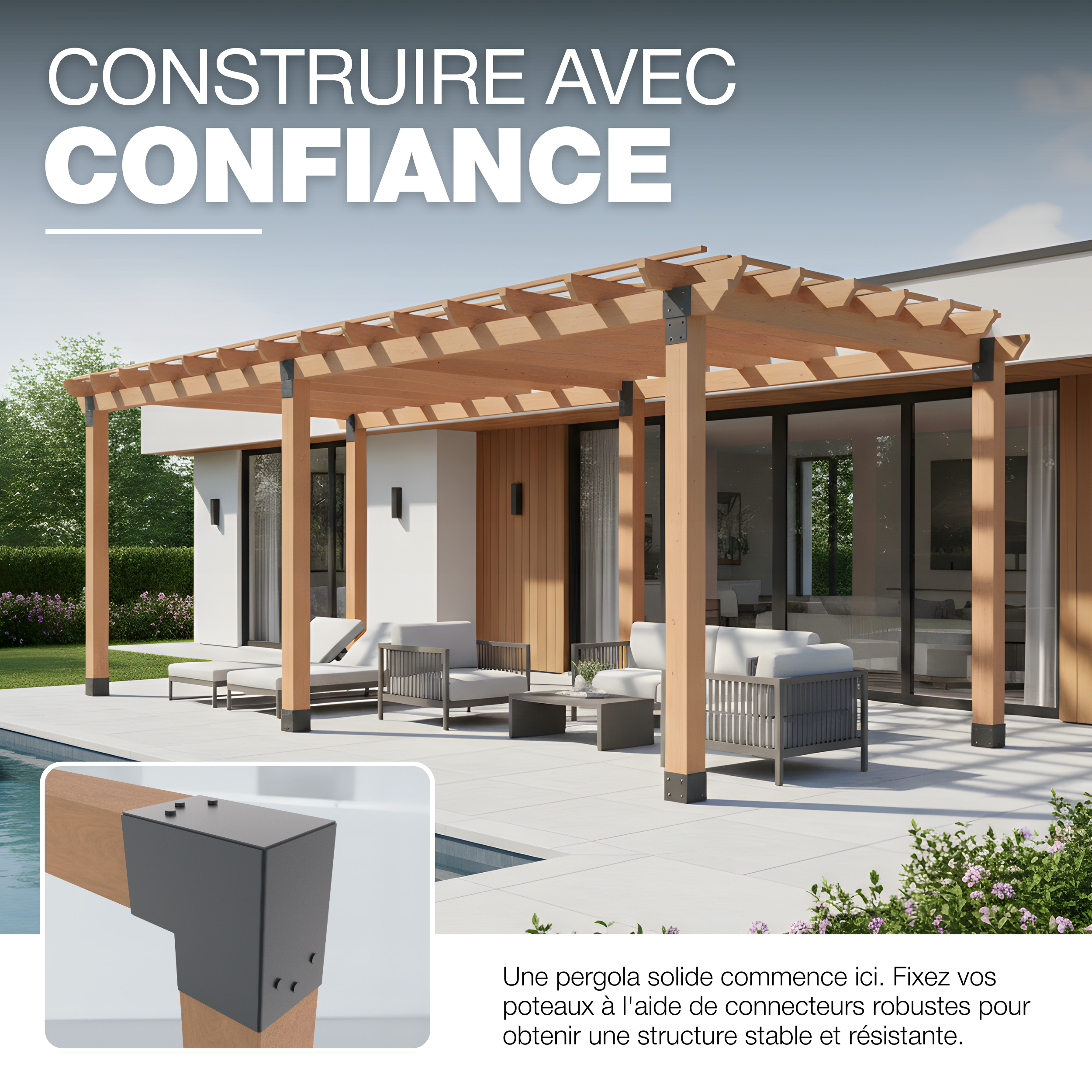 Connecteur de Poteau en L 81x81 mm Revêtement Poudre Anthracite Pergola Forme en L Connecteur de Poteau d’Angle Pavillon Pergola GeZu Impex - 5