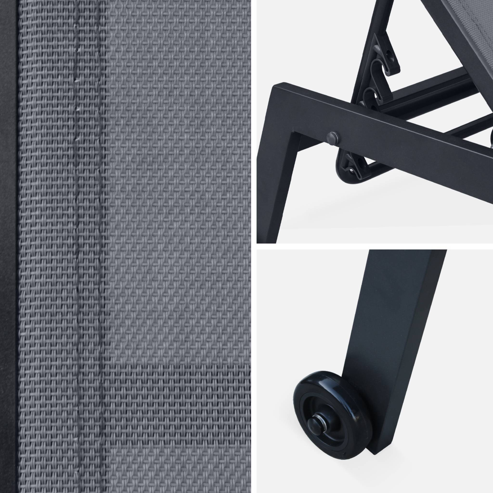 Lot de 2 bains de soleil ELSA en aluminium gris anthracite et textilène gris taupe. transats multi positions avec - 5