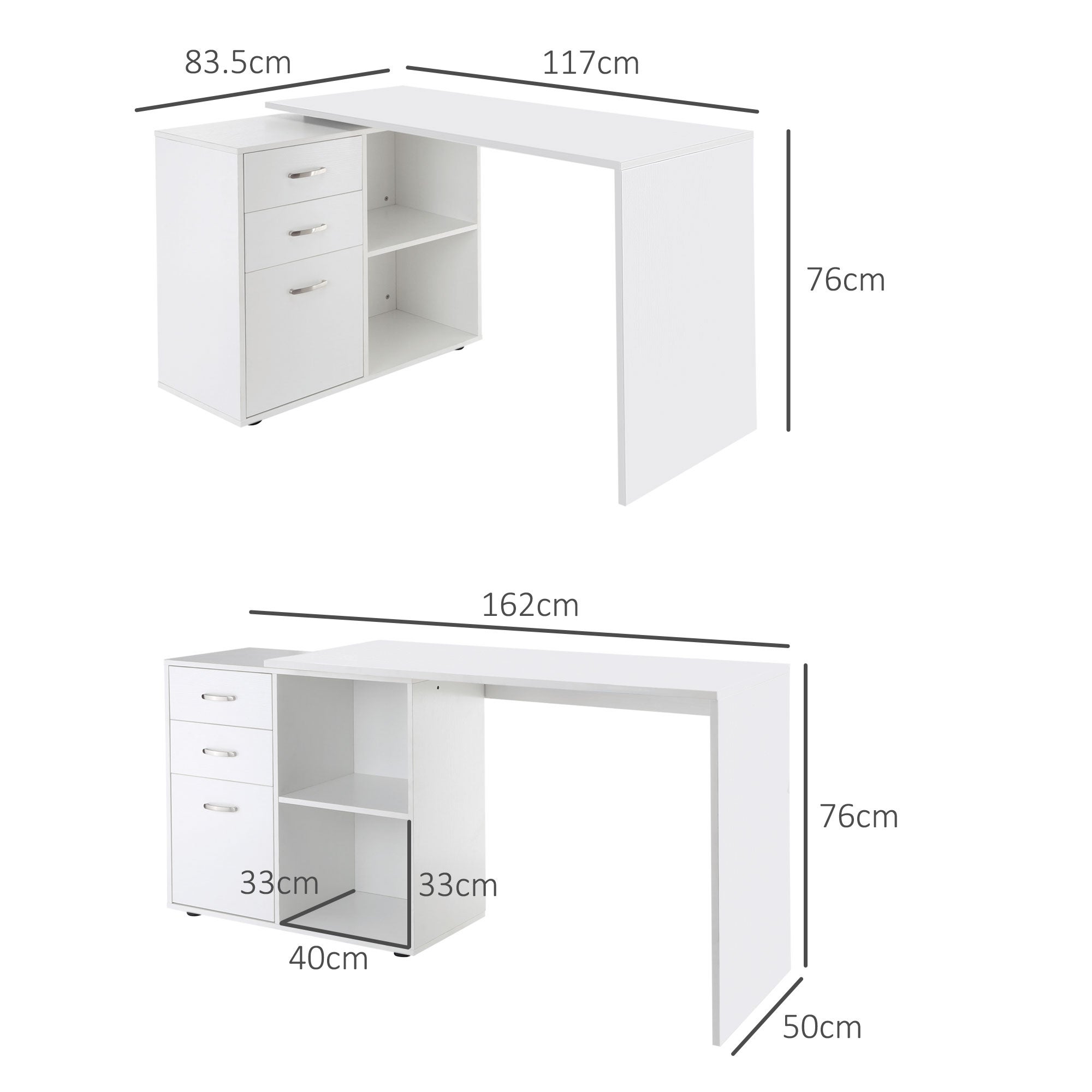 HOMCOM Scrivania Angolare Per Computer Da Ufficio Con Cassettiera 117×83.5×76cm Bianco - 3
