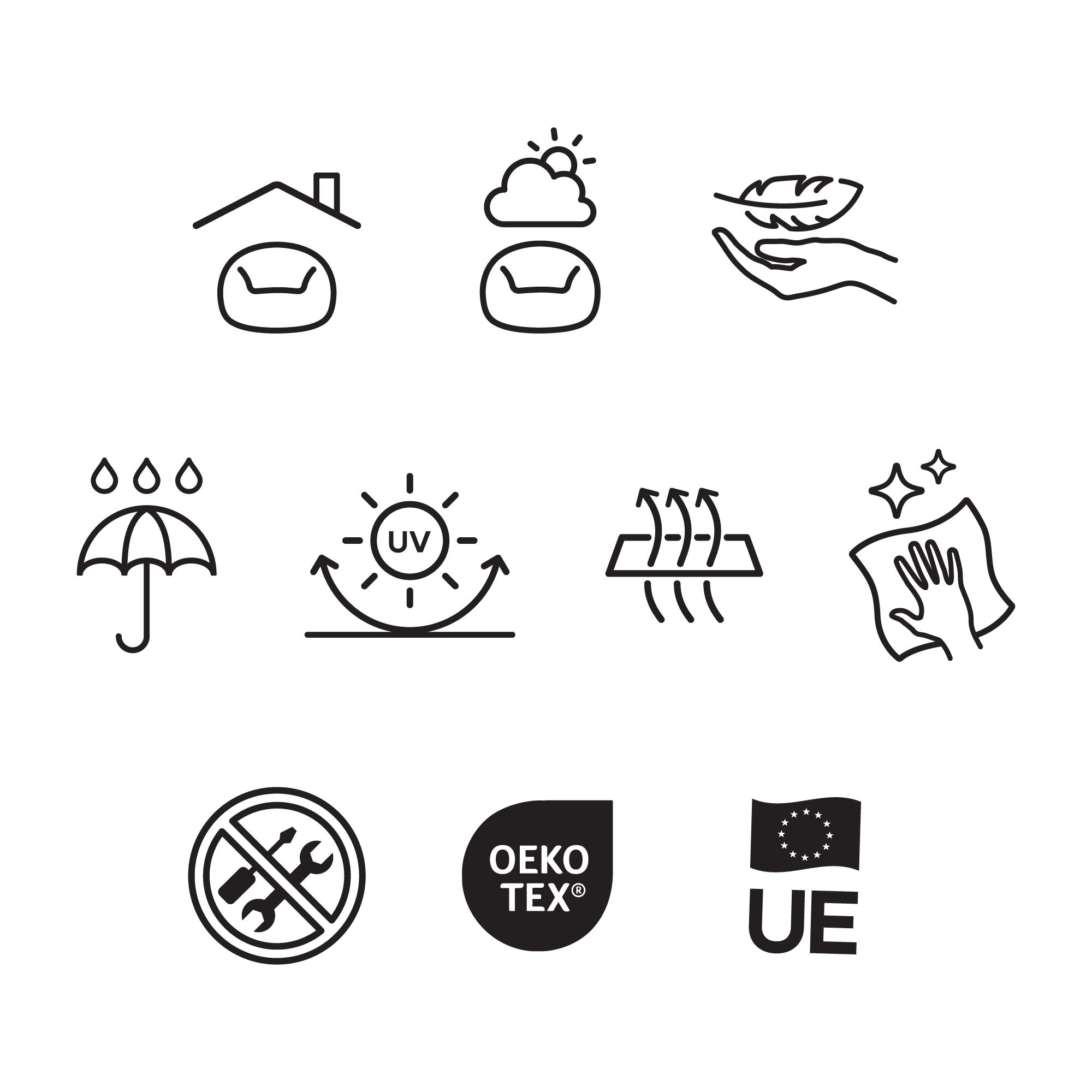 Pouf fauteuil Icon classique extérieur en tissu tissé vert sauge, 50x85cm, Made in Allemagne, Oeko-Tex® - 9