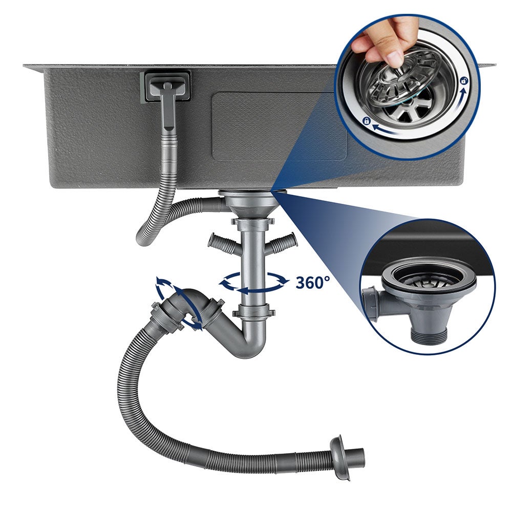 Lonheo Max Évier Cuisine 1 Bac 68x45x19CM Évier à Encastrer en Acier Inox 201 avec Distrubuteur de savon et Égouttoir panier, Noir,EU Modèle - 3