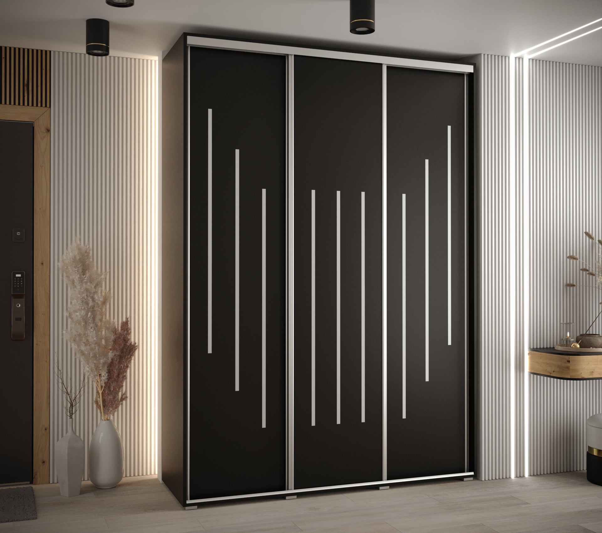 Szafa przesuwna wysoka Davos 8 170 x 60 x 235,2 cm czarny + czarny + u. srebrny - Abiks Meble - 2