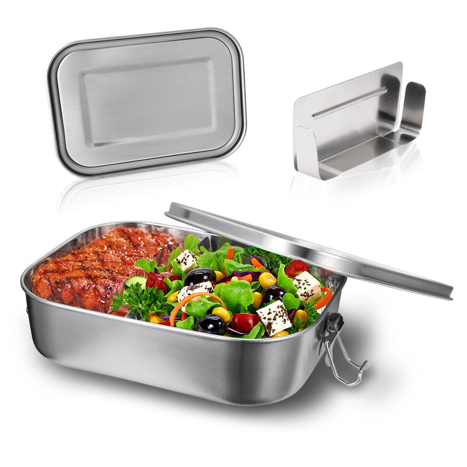 Boîte à Lunch En Acier Inoxydable Avec Compartiment Amovible – Pour Enfants Et Adultes, étanche, Taille 14,5x11,2x6,1 Cm - 7