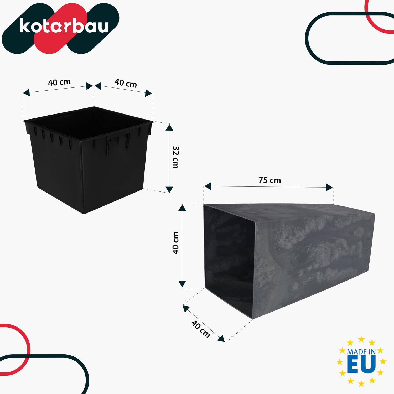 Vaso 400 x 400 x 750 mm, struttura in cemento quadrata con vaso interno grigio scuro - KOTARBAU - 3