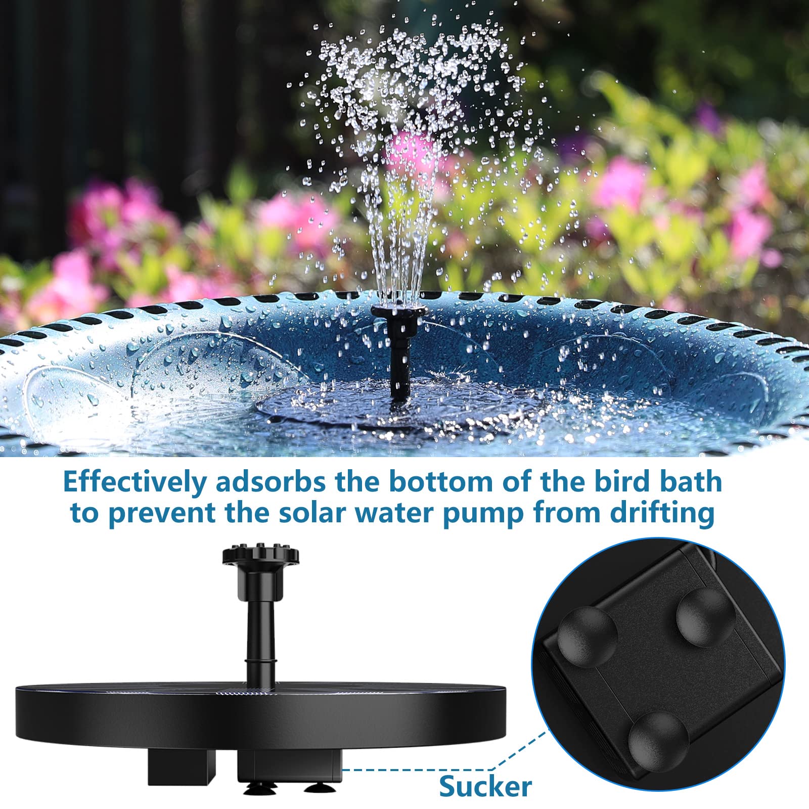 Fontaine Solaire Extérieur Flottante Pompe Bassin Solaire avec 6 Buses pour Bain d'oiseau, Étang, Piscine, Patio, Décoration de Jardin - 5