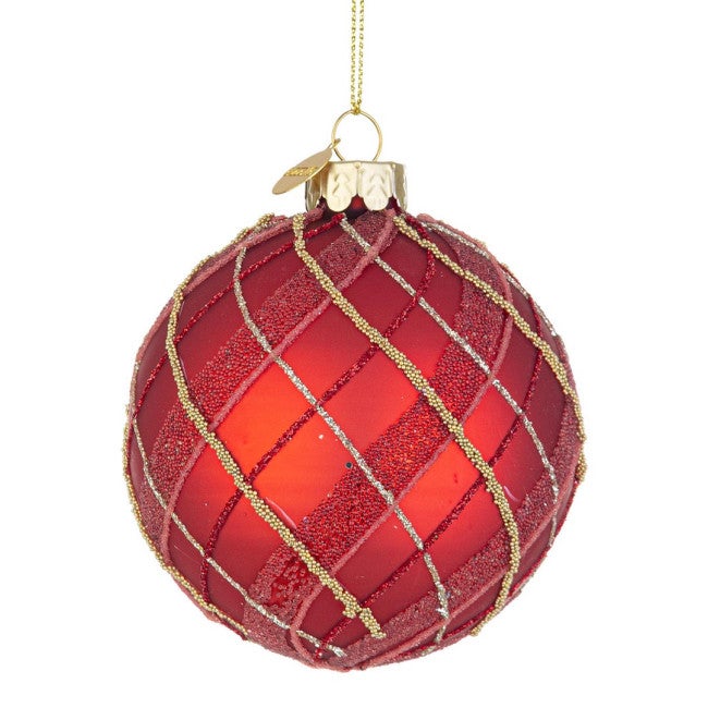 Bizzotto Pallina Di Vetro Per Albero Di Natale – Sfera 10 Cm Con Ghirlanda Verde – Rosso E Oro