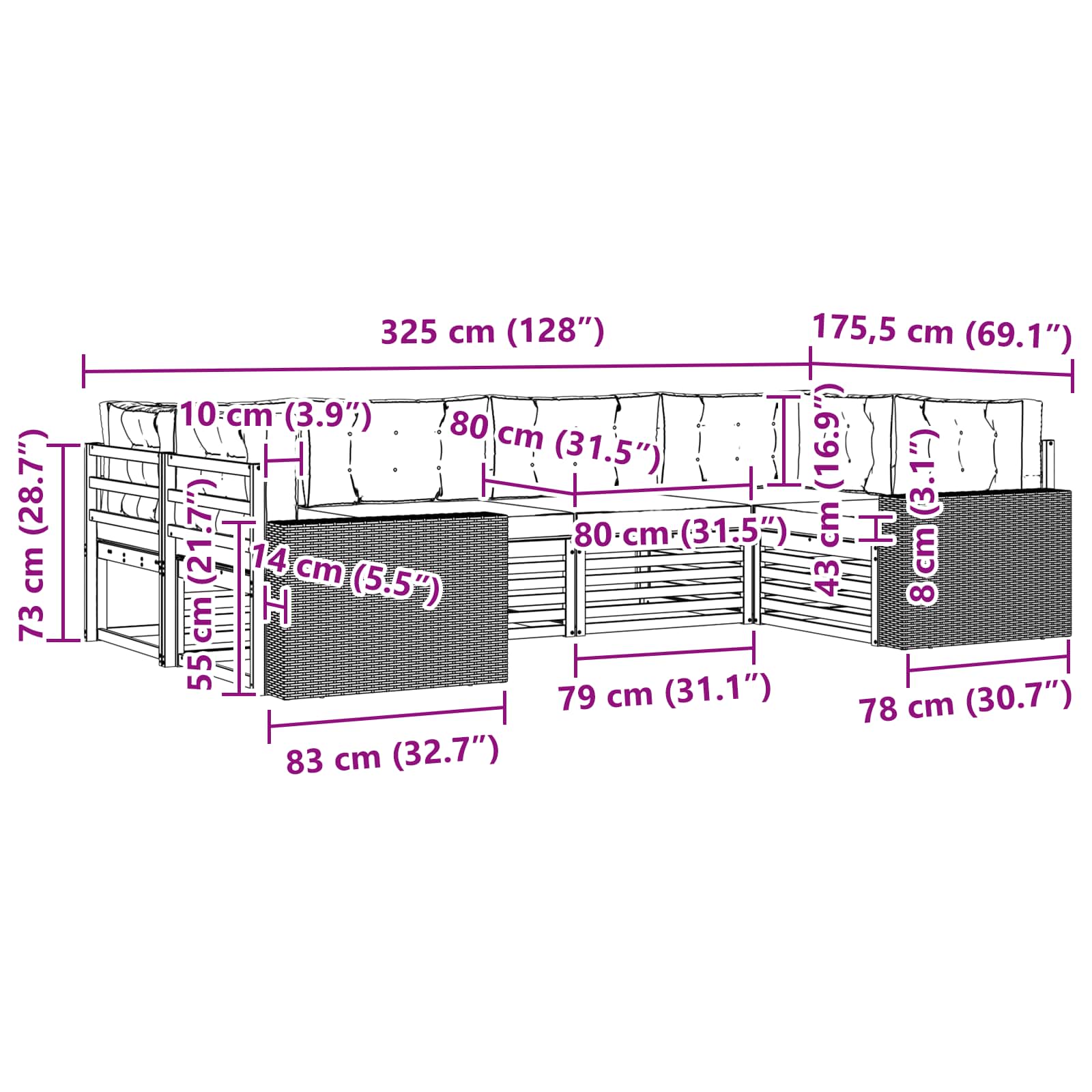 Ensemble de canapés d'extérieur, 6 pièces, naturel et beige, pour la terrasse - 7