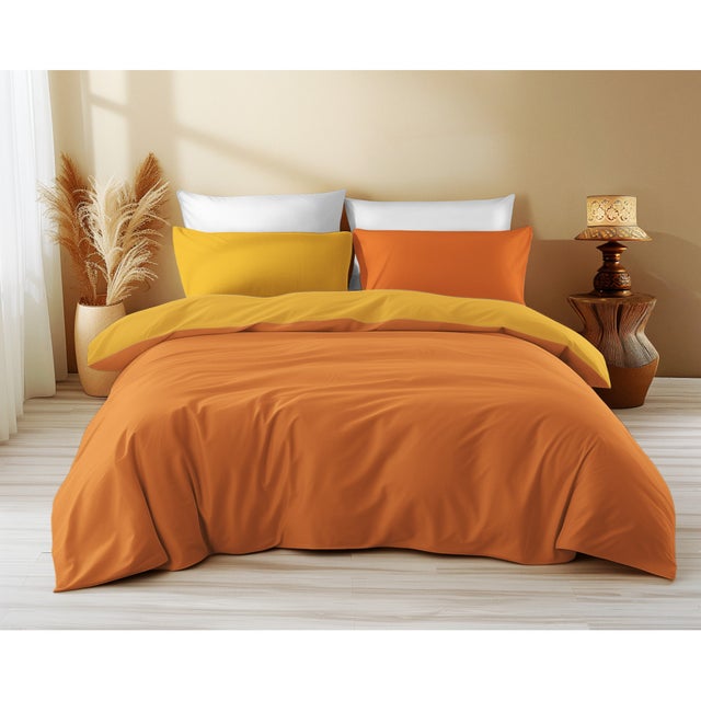 Housse de couette double face orange foncé/orange clair - 100 % coton, douce et respirante, fabriquée en Italie Cm. 155X200