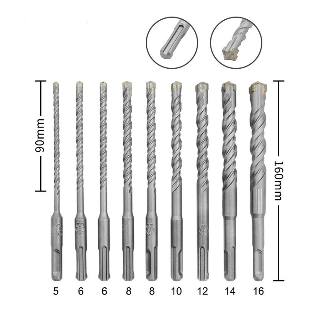 Punta Per Calcestruzzo SDS MAX 16x600 Mm - Per Trapani A Percussione, Doppia Elica, 4 Taglienti