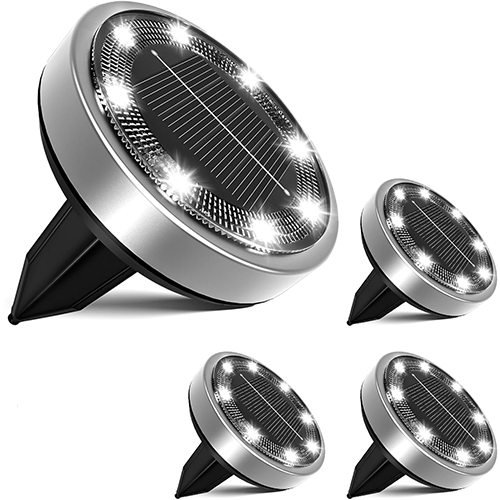 Lampa solarna, lampa gruntowa LED, lampa ogrodowa, 8 diod LED, wodoodporna, [zimne białe światło], zestaw 4 sztuk