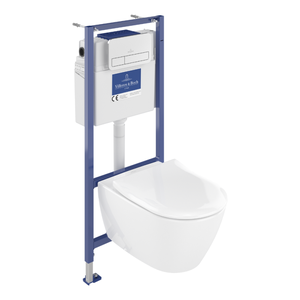 Pack WC sans bride VILLEROY ET BOCH Subway 2.0 avec abattant frein de chute + bâti Viconnect PRO + plaque Chromé mat