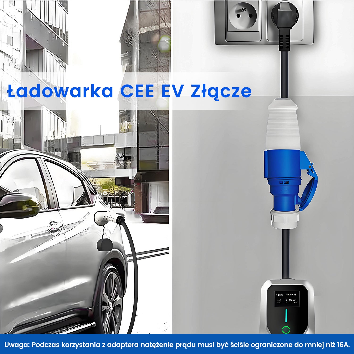 Przewód Ładowania EV 3.5-7 kW Regulowany - Typ 2 - Wtyczka CEE 16/32A - Prąd 6-32A - 5m - 9
