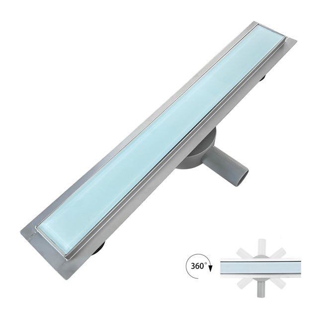 DUKA Caniveau de douche L.110 cm verre blanc inox avec siphon 360°, drainage performant