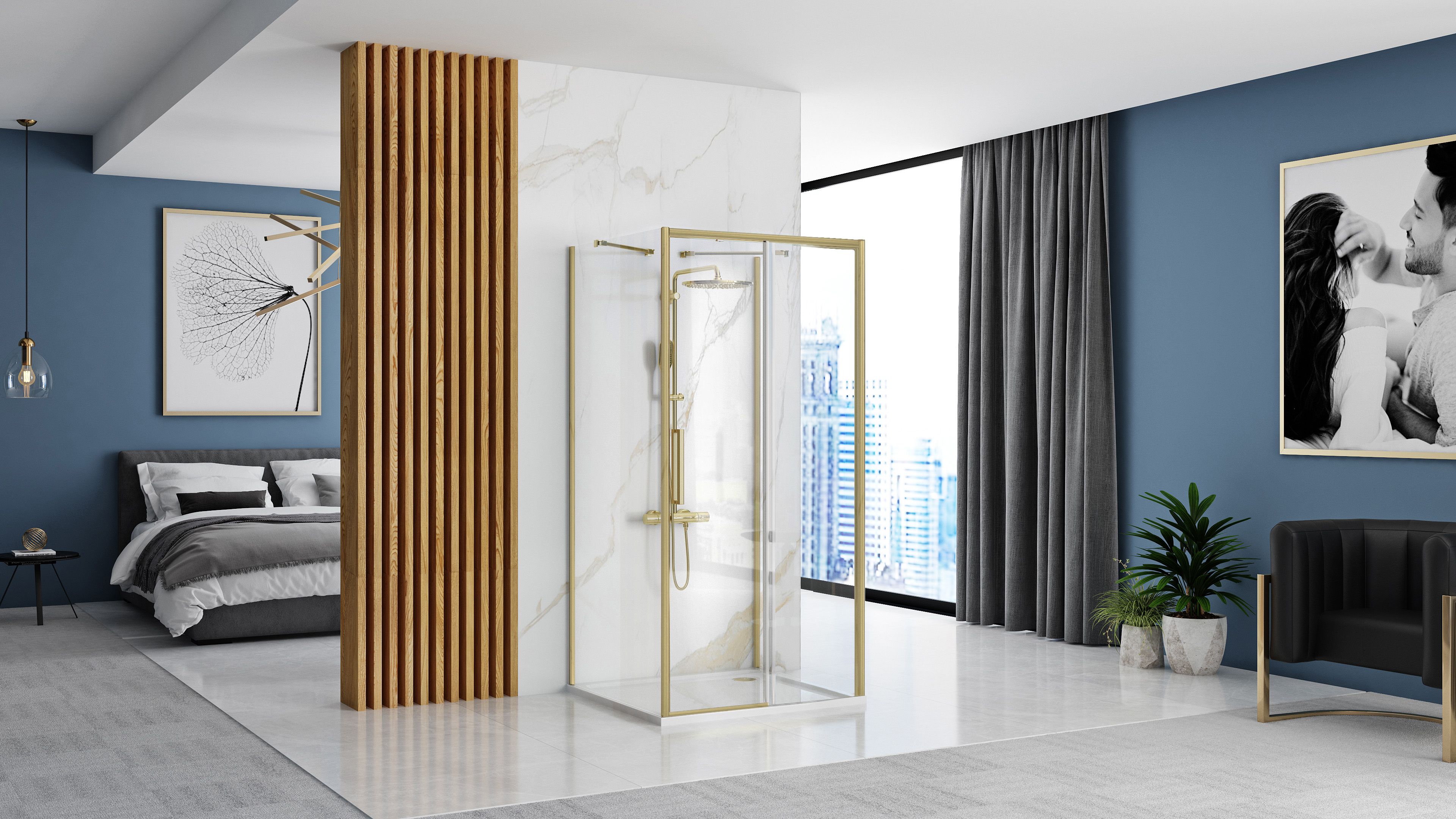 CABINA DOCCIA A PARETE REA RAPID SLIDE 150X100 BRUSH GOLD - 3