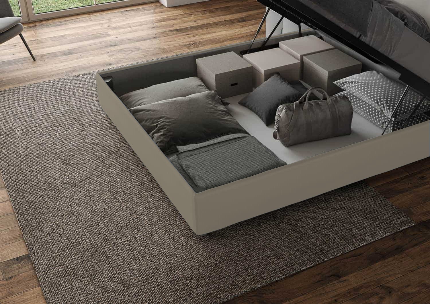 Letto una piazza e mezza contenitore imbottito 120x190 similpelle cappuccino Azelia - 5