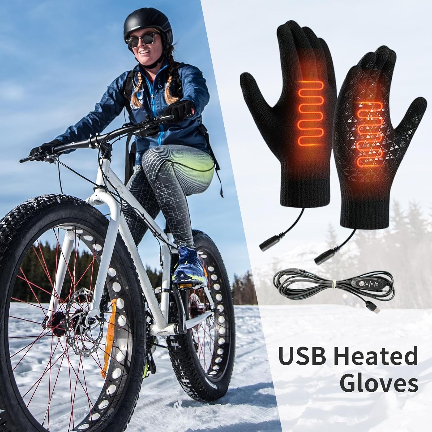 Générique Gants Chauffants Électriques | Gants USB Tactiles pour Écrans - Moufles Chauds Antidérapants 3 Modes pour Temps Froid Course Conduite Pêche - 3