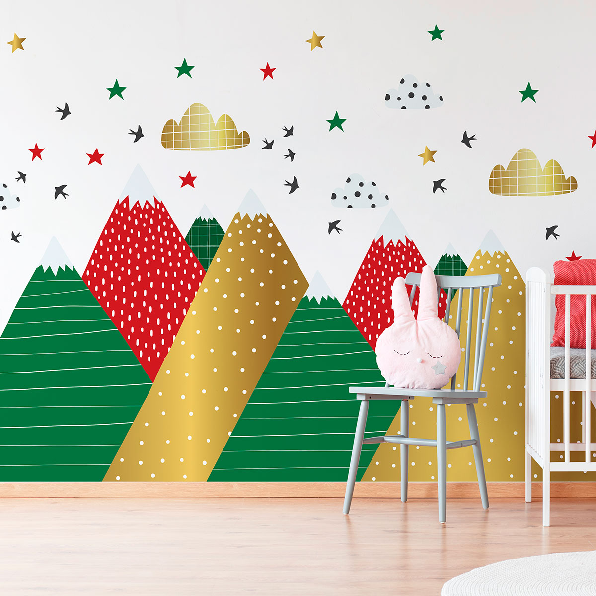 Pegatinas de montañas navideñas escandinavas - adhesivo de pared - revestimiento sticker mural decorativo - 50x75cm - 3