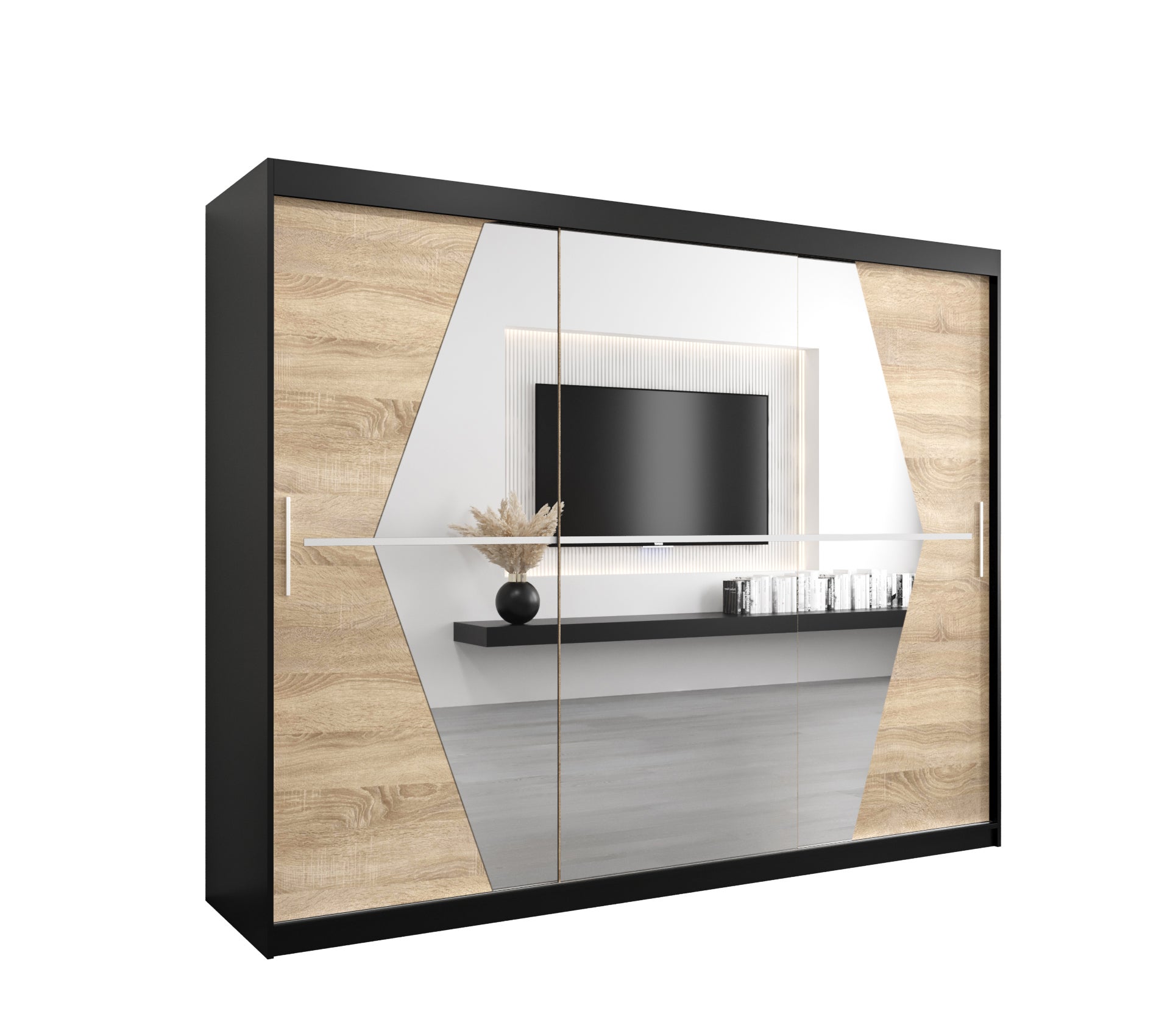 Szafa przesuwna garderoba BOLIWIA 250 x 62 x 200 cm Czarny + Sonoma - Abiks Meble