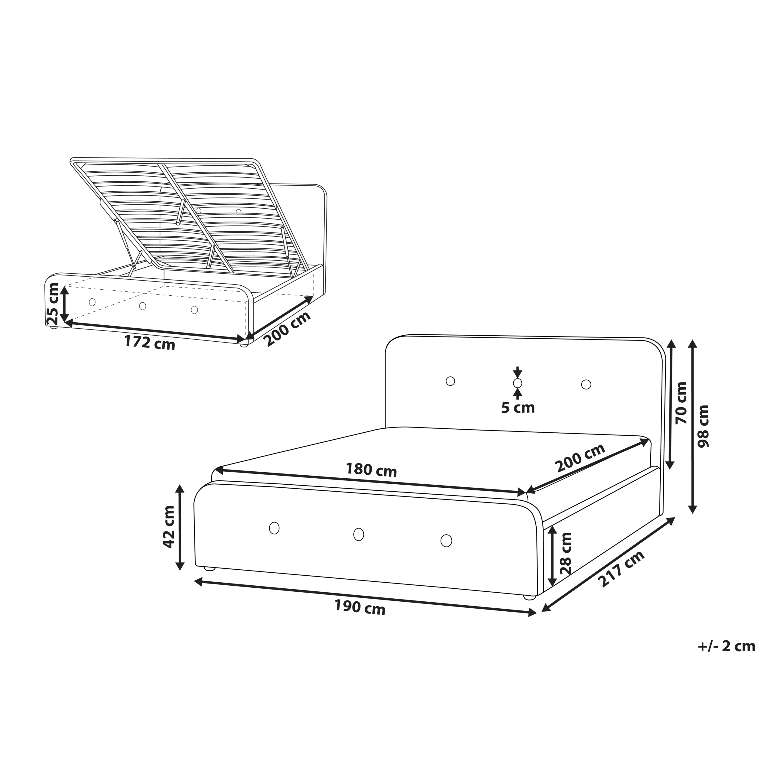 Letto contenitore Tessuto RENNES 180 x 200 cm Grigio scuro - 3