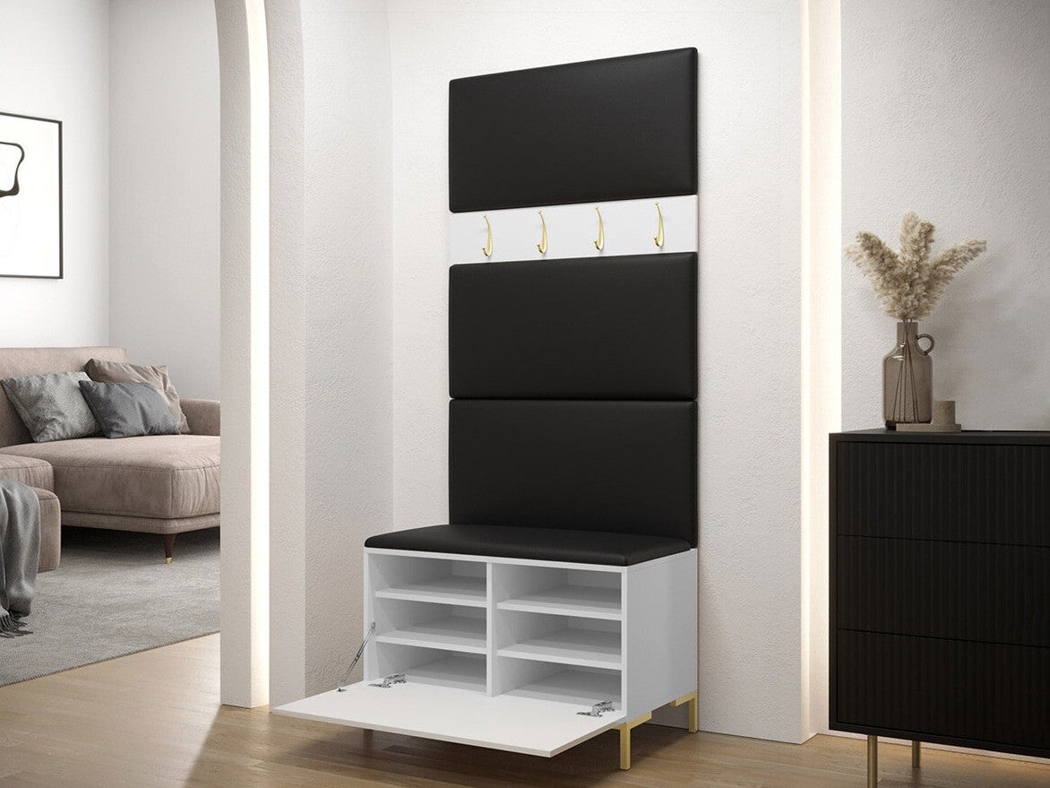 Conjunto para corredor Tivsoa 102, 196x84x46cm, Branco, Placa de aglomerado laminado, Tecido, Montado nas parede, Colocado - 4