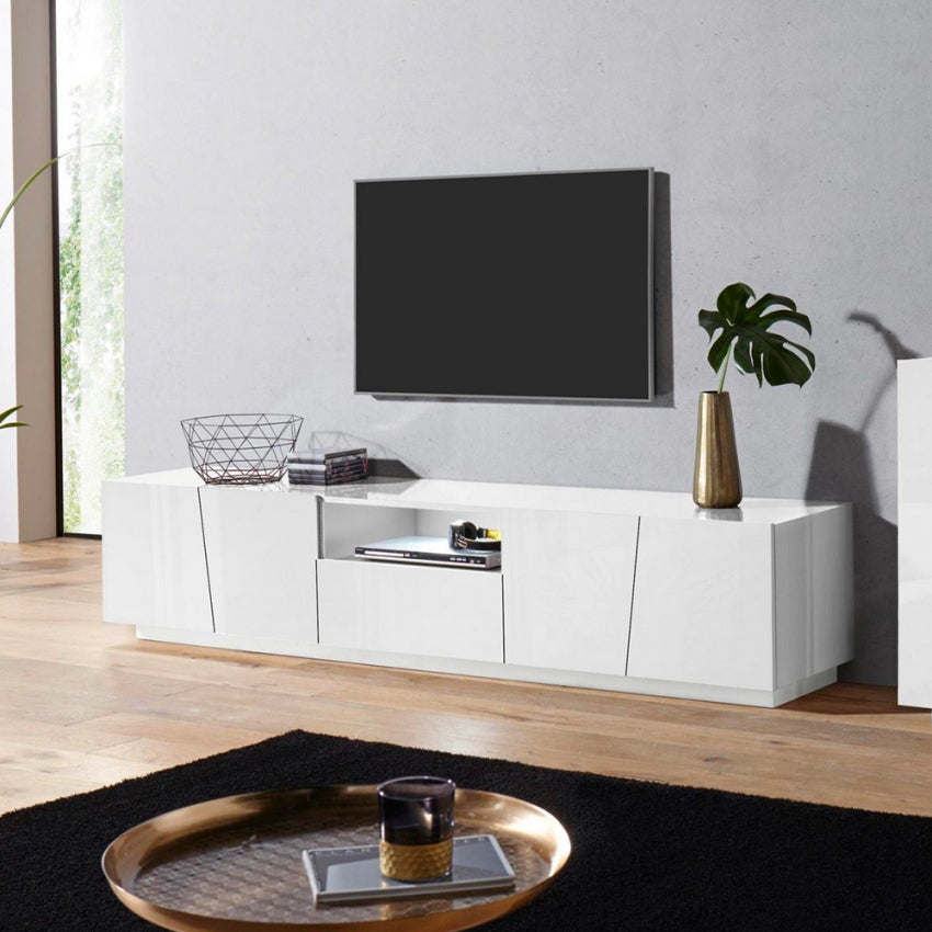 Web Furniture  Mueble Tv De 4 Puertas Con Cajón Diseño Moderno Vega Low Xl Blanco , Leroy Merlin