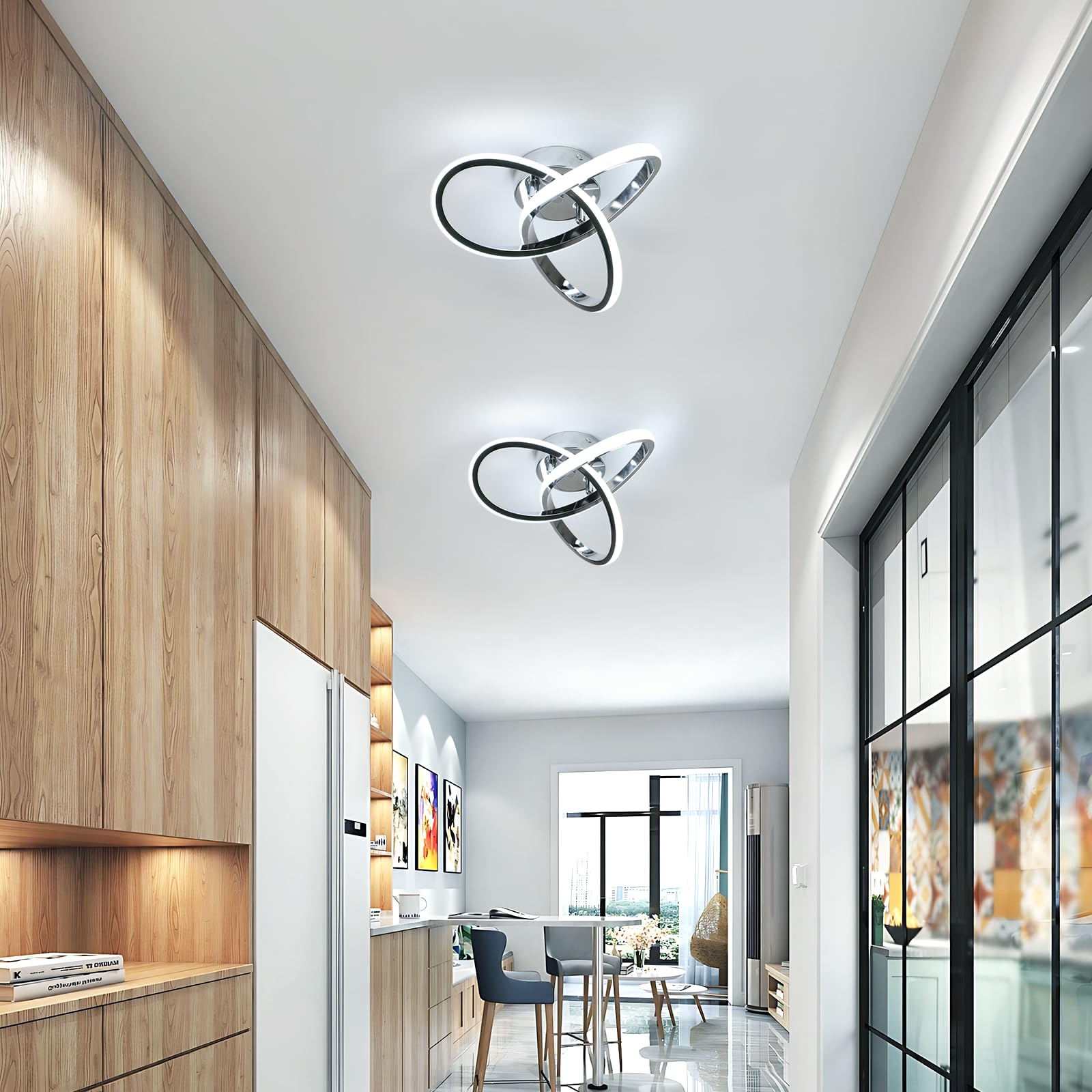 Plafonnier LED, Lustre LED basse consommation, Plafonnier moderne, Luminaire d'allée LED design, 3 températures de couleur (3000K-6000K) - 9