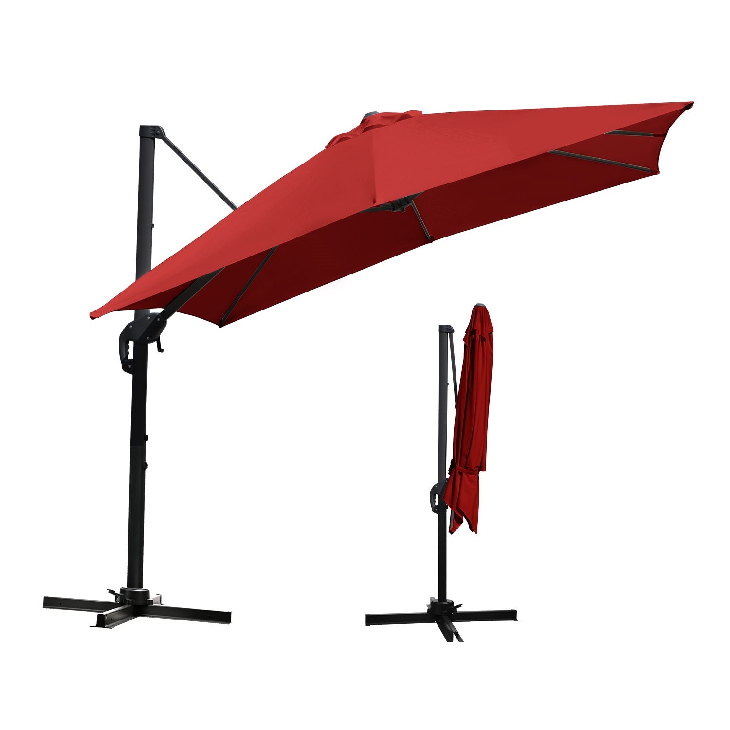 Składany parasol ogrodowy 3x3m, podstawa obrotowa 360°, ochrona UV50+, kolor czerwony