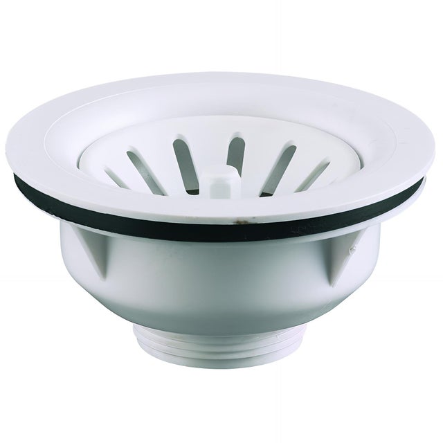 Bonde évier Ø90mm, panier blanc Ø75mm, cuvette Ø114,5mm, serrage 0 à 22mm
