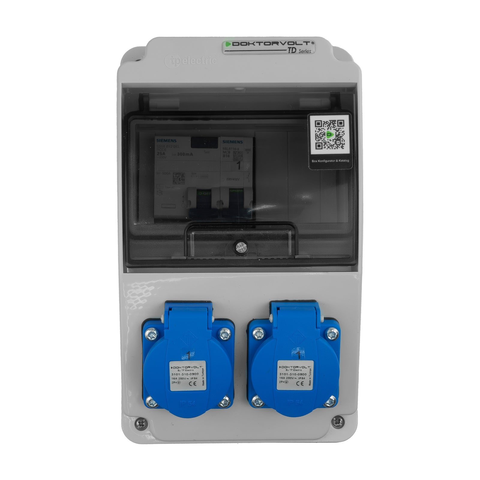 Rozdzielnica budowlana XS-S/FI 16A 2x230V erbetka IP54 zabezpieczenia Siemens gniazda Doktorvolt DV-5527-D