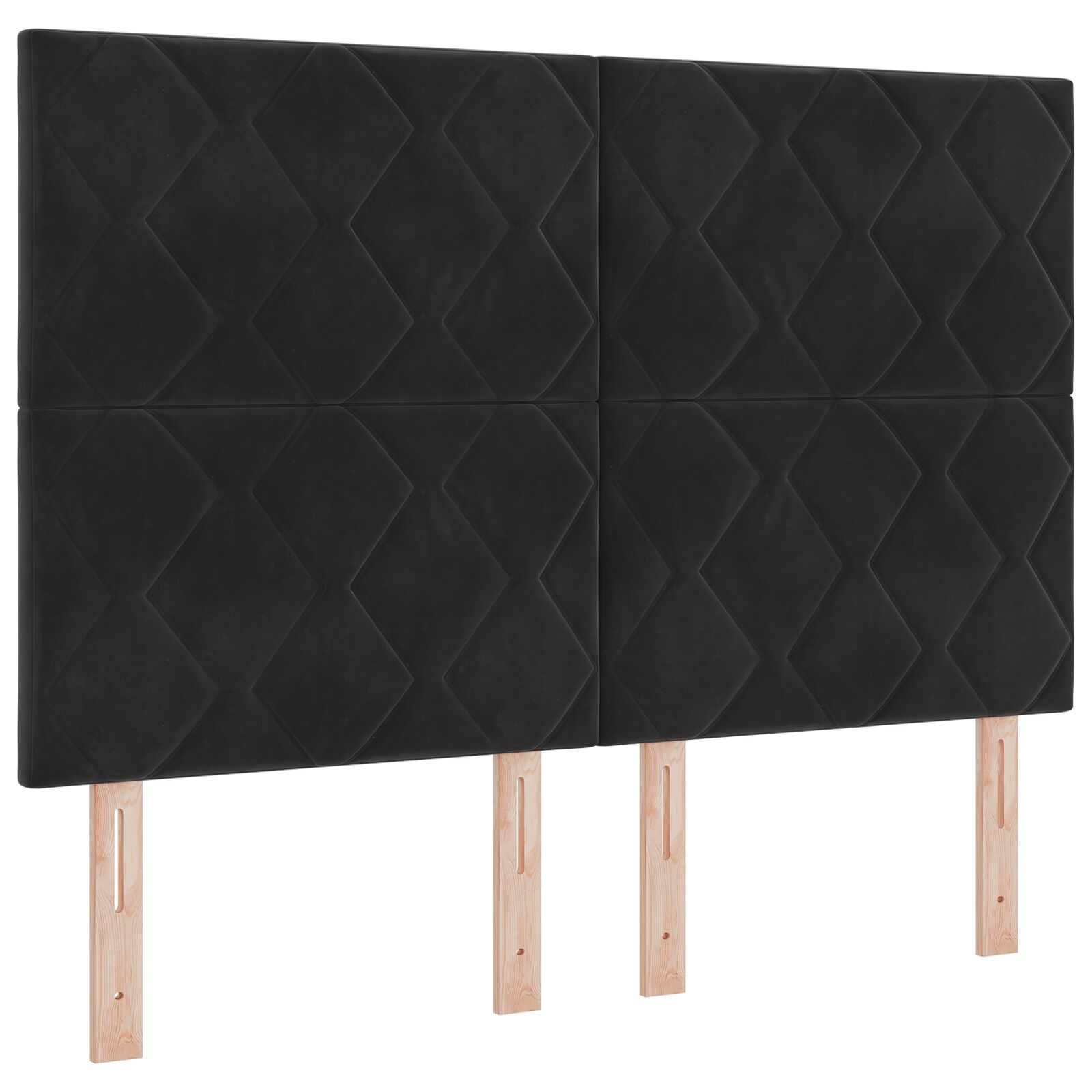 Tête De Lit Velours Noir Design Diamant - 180 Cm Capitonnée - Réglable En Hauteur - Bois Naturel