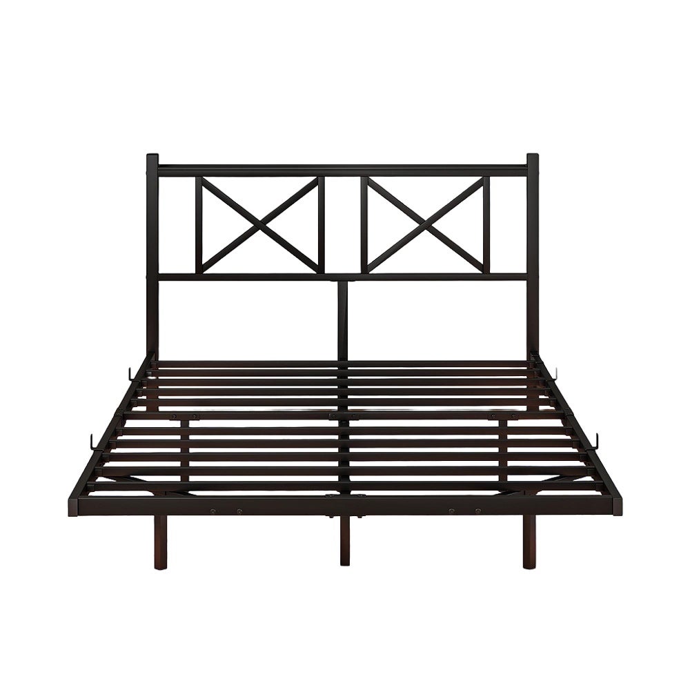 Rama łóżka podwójnego z oświetleniem LED i stacją ładującą z zagłówkiem, zawieszona rama łóżka, metal - 120 x 200 cm - 5
