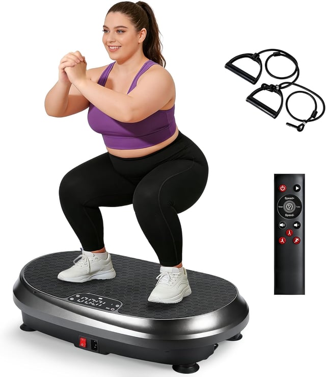ZMH Aparelho preto para queima de gordura com 199 níveis de intensidade 5 programas de treino e plataforma vibratória com Bluetooth