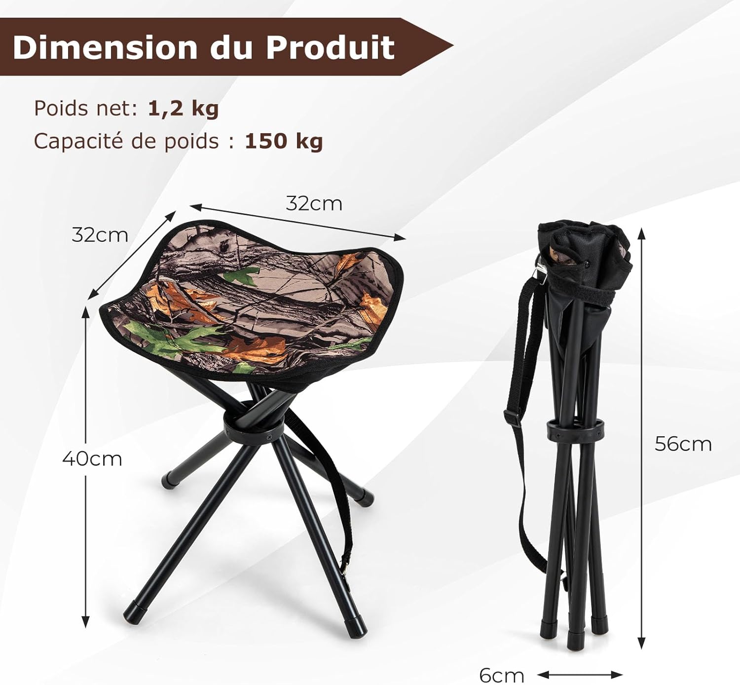 Set di 2 Sgabelli da Caccia Treppiede Pieghevoli, Sgabello da Esterno Pieghevole Leggero con Tracolla, Sgabello Treppiede Portatile per Campeg - 5