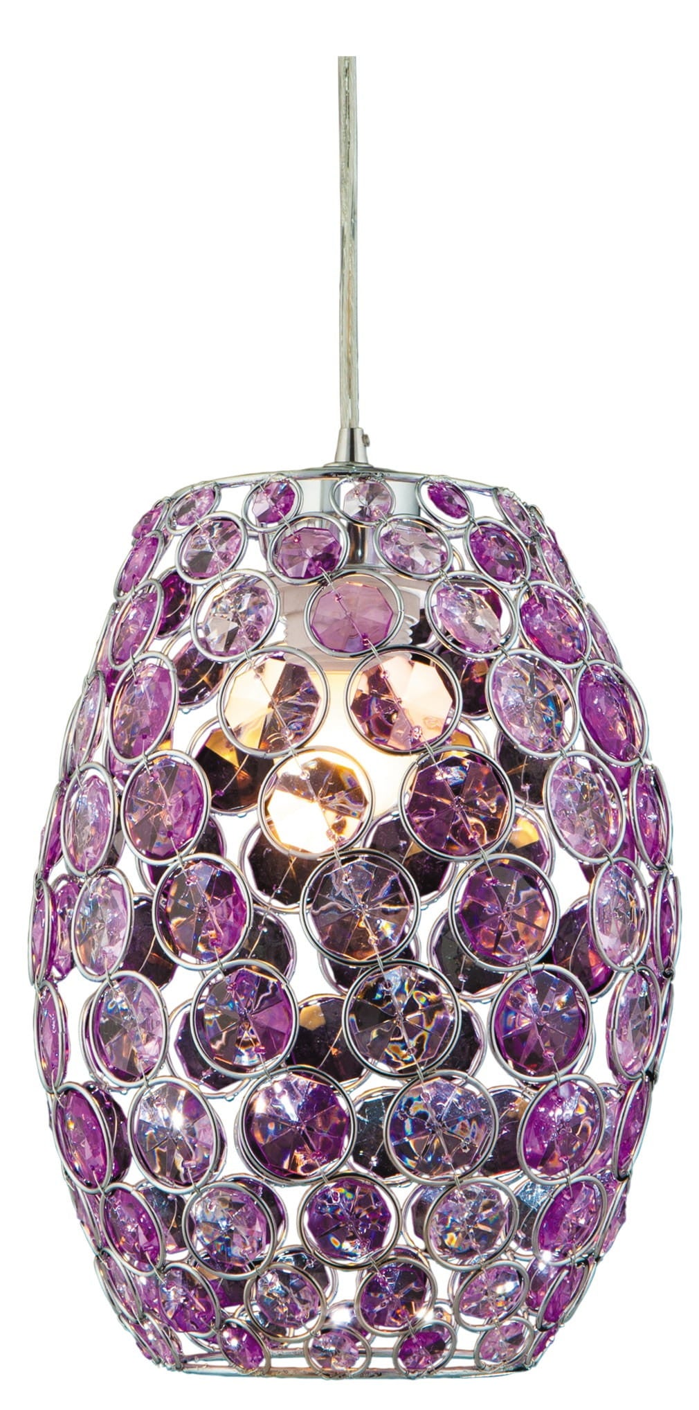 Lampa sufitowa wisząca Corn chromowana-fioletowa 1xE27x60W kryształowa wym: 110 x 20 x 20 cm kryształ Candellux